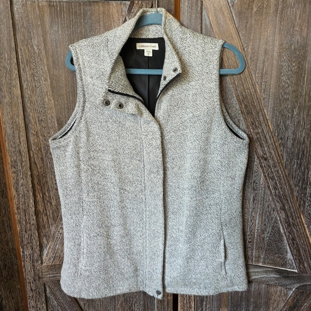 Coldwater Creek Jacket Womens Size XL 16 White Black Vest Full Zip Lined Pockets